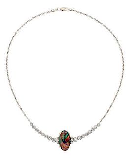 Black Opal, Diamond, Gold Necklace