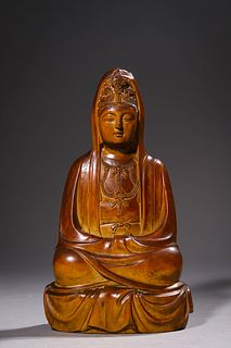 Ming: A Carved Sandalwood Guanyin Statue