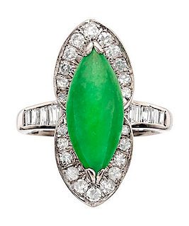 Jadeite Jade, Diamond, White Gold Ring
