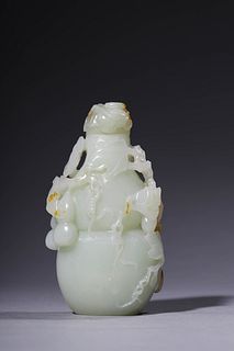 Qing Dynasty: A Carved White Jade Gourd Vase