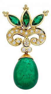 Emerald, Diamond, Gold Pendant, Paula Crevoshay