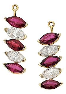 Diamond, Ruby, Gold Earring Pendants