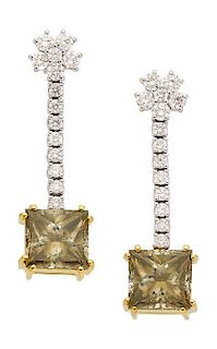 Colored Diamond, Diamond, White Gold Earrings