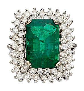 Emerald, Diamond, White Gold Ring