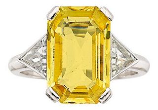 Yellow Sapphire, Diamond, Platinum Ring