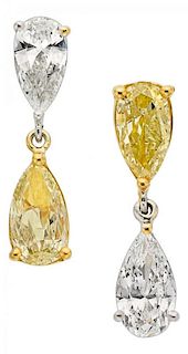 Natural Fancy Yellow Diamond, Diamond, Gold Earrings