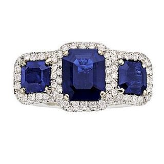 Sapphire, Diamond, White Gold Ring, English