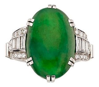 Jadeite Jade, Diamond, Platinum Ring, C.D. Peacock