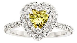 Fancy Vivid Yellow Diamond, Diamond, Platinum Ring