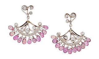 Pink Sapphire, Diamond, Platinum, White Gold Earrings, Cathy Carmendy