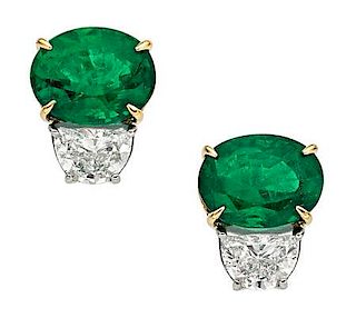 Emerald, Diamond, Platinum, Gold Earrings, Piranesi