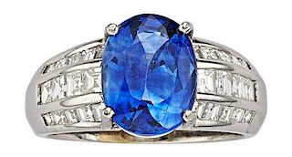 Sapphire, Diamond, White Gold Ring