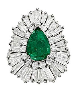 Emerald, Diamond, Platinum Ring-Dant