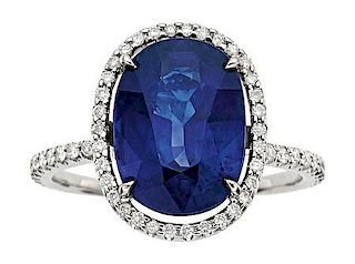 Sapphire, Diamond, White Gold Ring