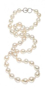 South Sea Cultured Pearl, White Gold Necklace