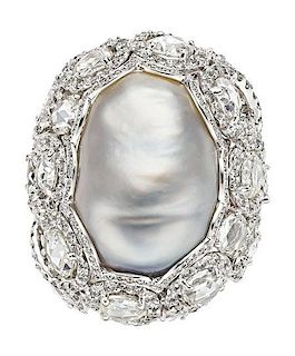 South Sea Cultured Pearl, Diamond, White Gold Ring