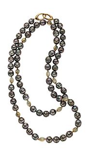 South Sea Cultured Pearl, Moonstone, Gold Necklace