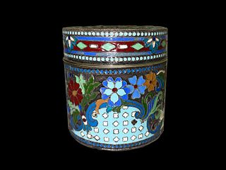 A RUSSIAN SILVER GILT AND CLOISONNE ENAMEL JEWELLED BOX