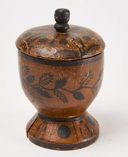 Paint-Decorated Treen Covered Sugar