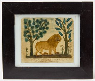 Folk Art Watercolor of a Lion