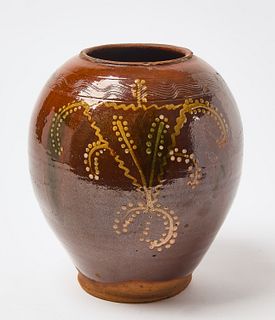 Rare Redware Wedding Jar  with Slip Decoration