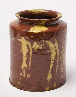 Vermont Redware Jar with Slip Decoration