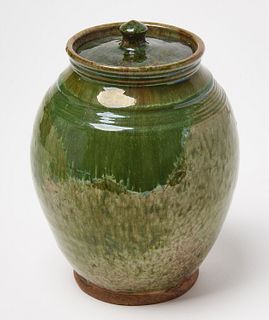 Green Redware Jar with Lid