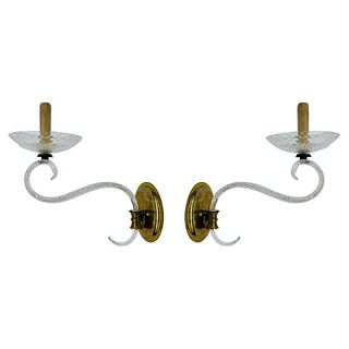 Pair of Murano Glass & Brass Wall Sconces
