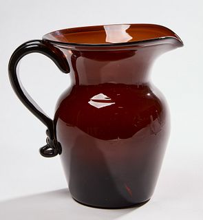 Large Amber Pitcher with Molded Handle