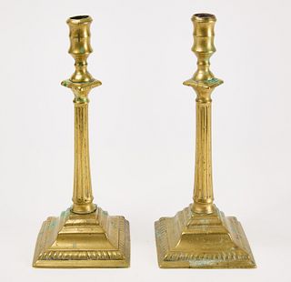 Pair of Square based Brass Candle Sticks