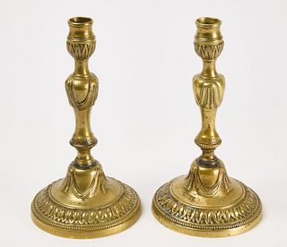 Pair of French Brass Candle Sticks