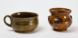 Redware Cup and Sugar Bowl