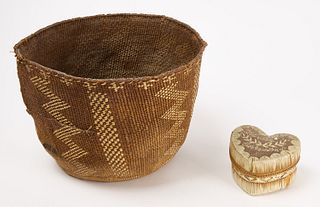 Native American Basket and Quill Box