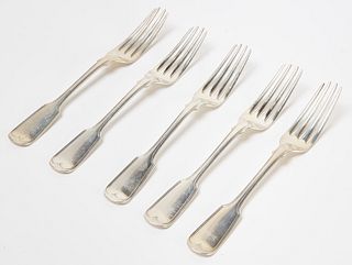 5 Sterling silver Forks, William F. Ladd