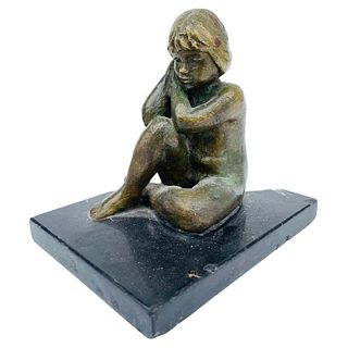 Vintage Bronze of a Nude Girl Seating Felipe Chavez att