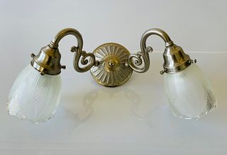 Nickel Sconces with Pressed Glass Shades