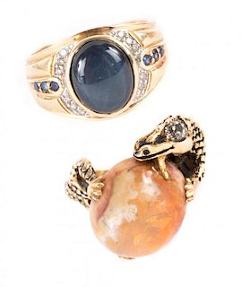A Pair of Gold Gemstone Rings
