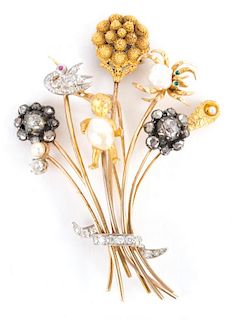 A Lady's Stick Pin Bouquet Brooch