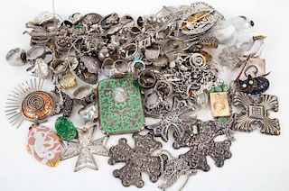 A Bag of Sterling Jewelry and Christmas Ornaments