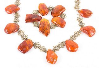 A Russian Amber Necklace and Bracelet Set