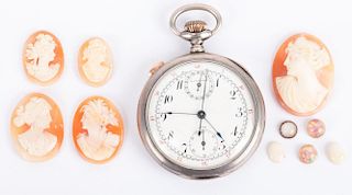 A Chronograph Pocket Watch and Loose Stones