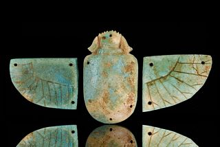 ANCIENT EGYPTIAN FAIENCE WINGED PECTORAL SCARAB