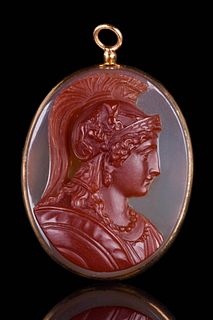 A POST CLASSICAL ATHENA PARTHENOS SHELL CAMEO GOLD BROOCH