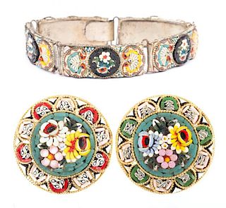 A Micro Mosaic Bracelet and Brooch Set
