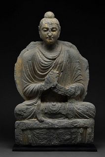 GANDHARA SCHIST SEATED BUDDHA FIGURE