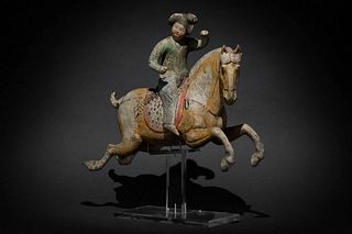 A CHINESE TERRACOTTA TANG DYNASTY POLO RIDER WITH TL TEST