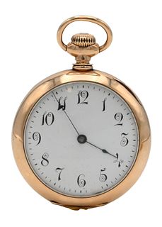 Howard 14 Karat Gold Open Face Pocket Watch, case marked EH & Co. 25844, works marked E. Howard & Company, Boston 65338, 50.8 millimeters, 117 grams.