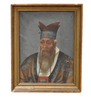 Chinese Export Oil Painting Of Confucius,19th C .