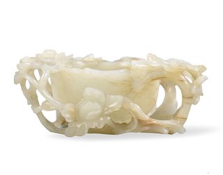 Chinese White Jade Carved Lotus Cup, Ming Dynasty