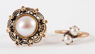 A Pair of Gold Pearl Rings